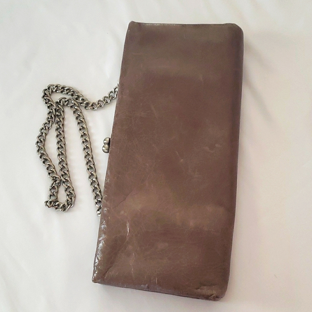 Like NEWGray Distressed Leather HOBO Intl' Clutch with Chain... Kiss Lock!! - Picture 4 of 10